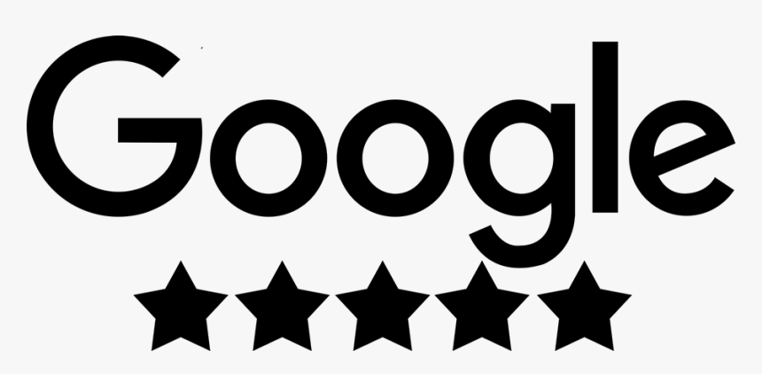 Google logo with five black stars below it.