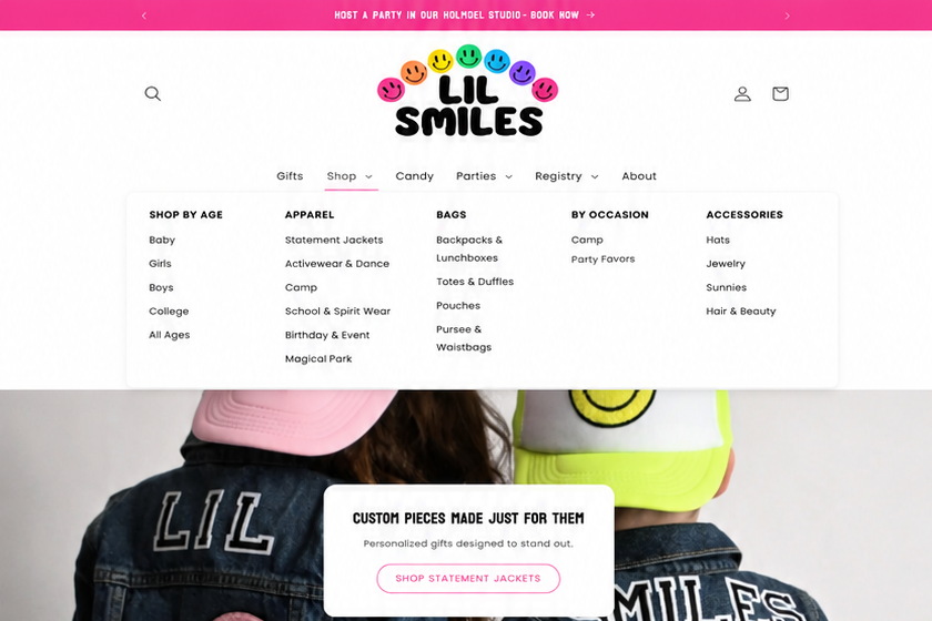 Lil Smiles Shop
E-Commerce · Navigation + Homepage