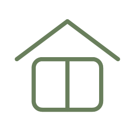 Outline of a house with a gable roof and a window.