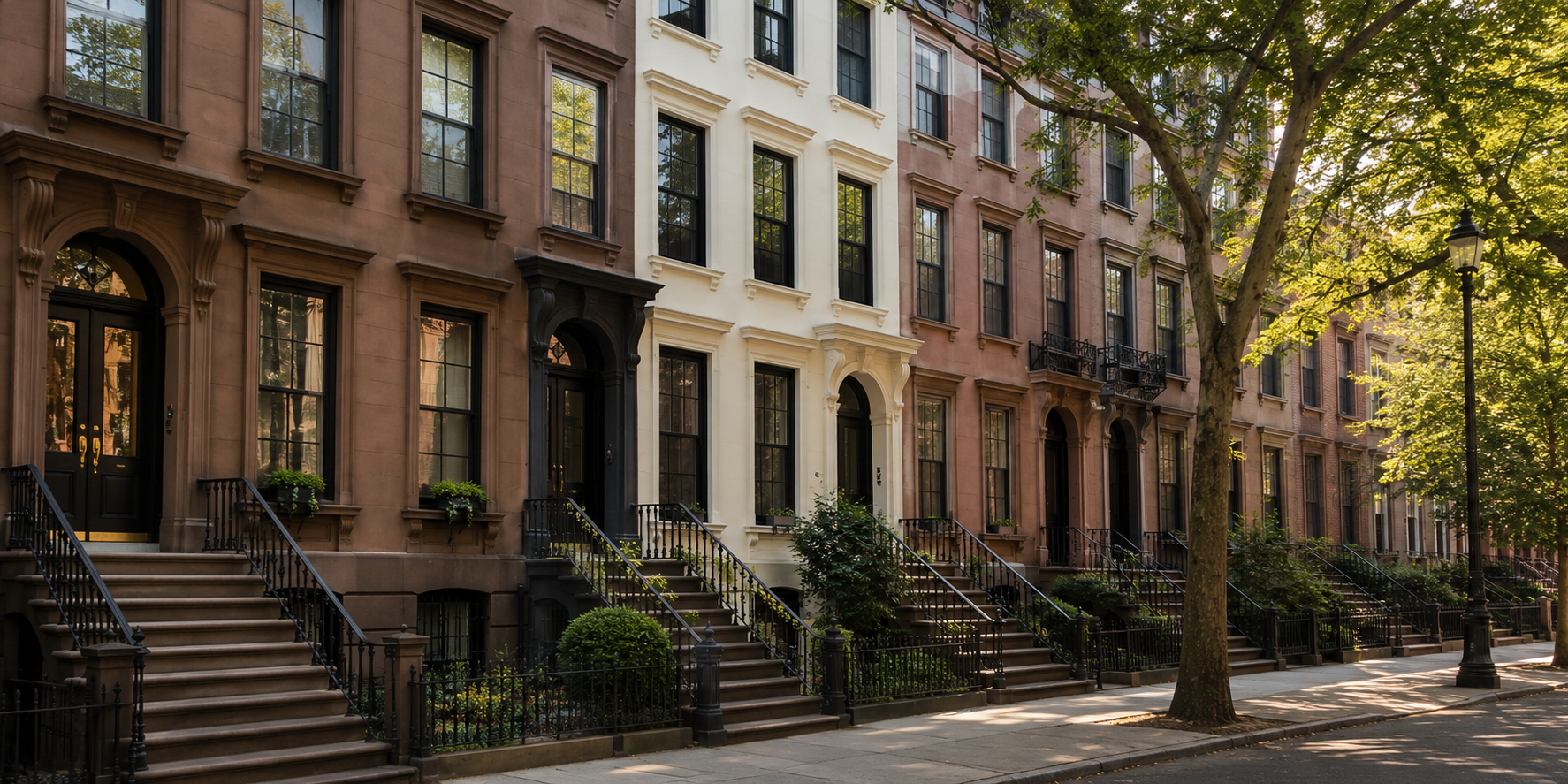 Brownstone residential buildings in New York City