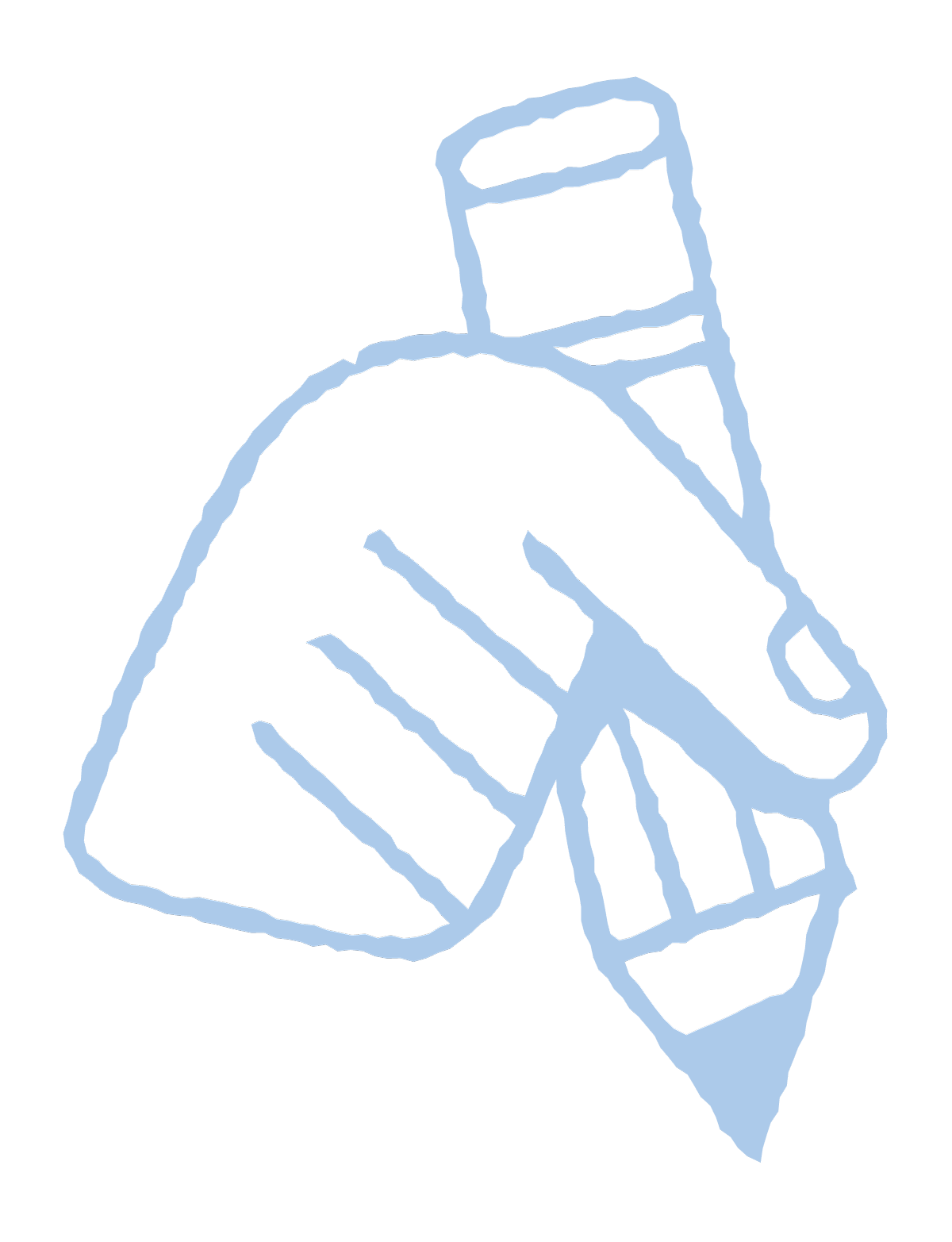 Outline drawing of three bottles, with one tilted and pouring liquid into a glass, in light blue color on a black background.