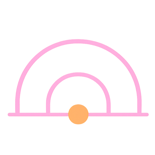 Geometric drawing of an outline square with sections divided by vertical, horizontal, and half circle lines.