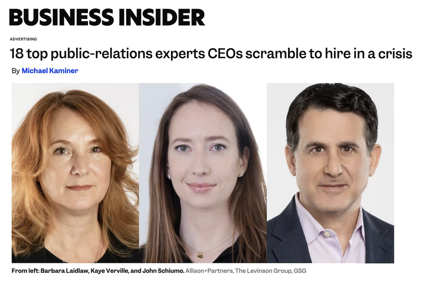Headshot of three business professionals, including John Schiumo, founder of Maestro Public Relations.