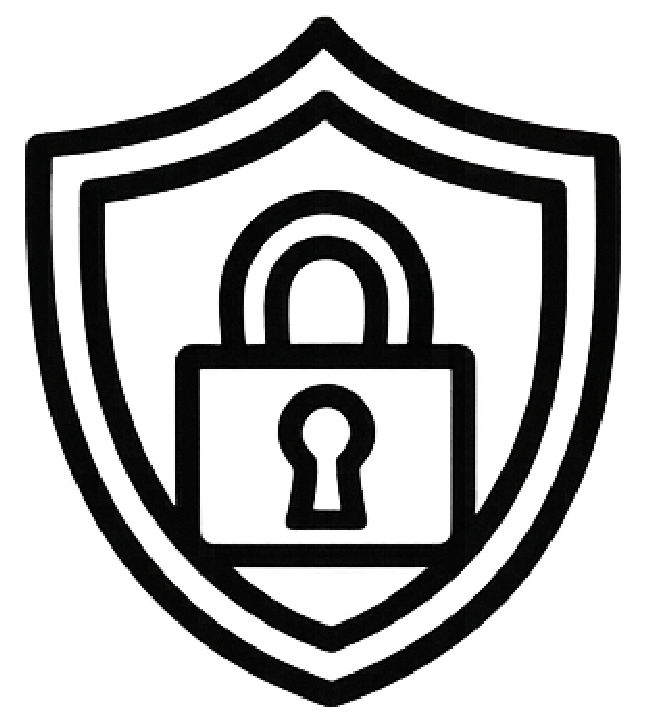 Outline of a shield with a lock symbol in the center, representing security or protection.