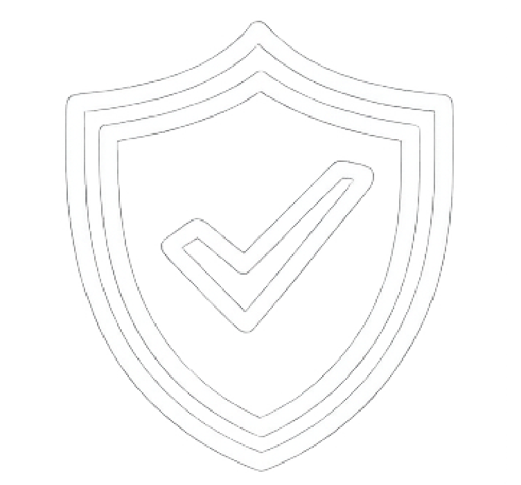 White neon sign of a shield with a checkmark inside on a black background.