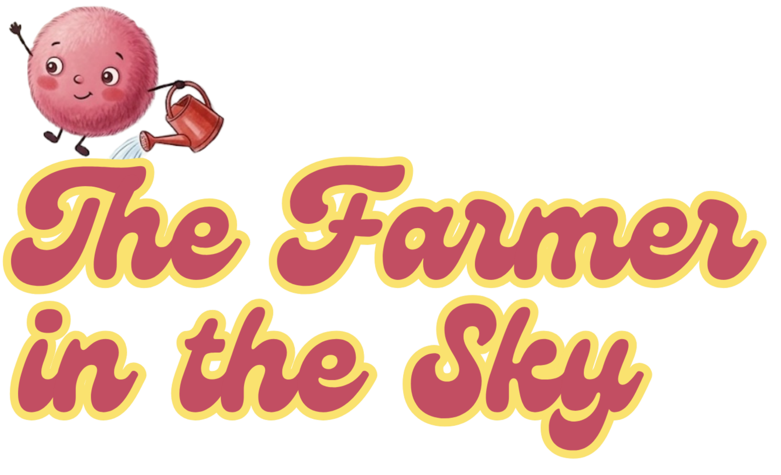 A cartoon pink fluffy character holding a watering can and watering a pink and yellow text that says 'The Furrer in the Garden'.