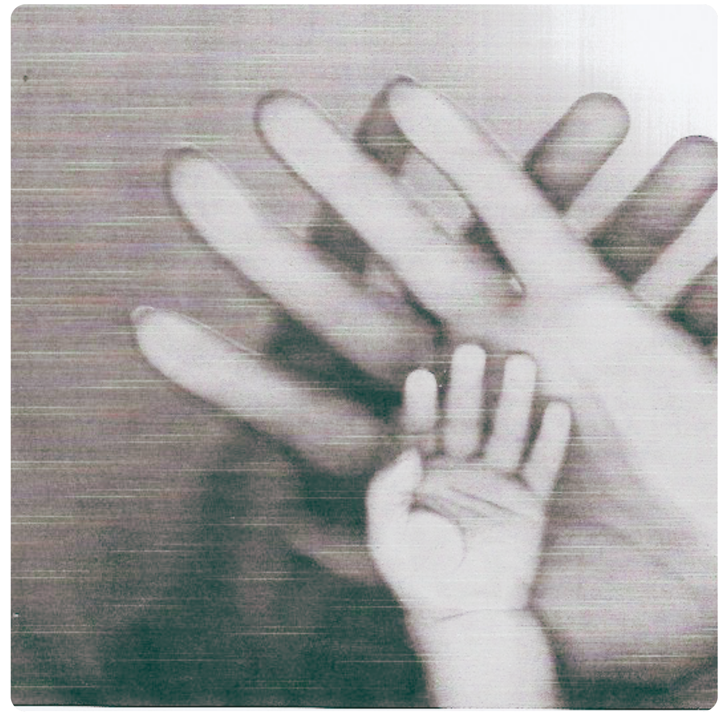Close-up of a hand with fingers spread apart, with a blurry background and horizontal lines across the image.