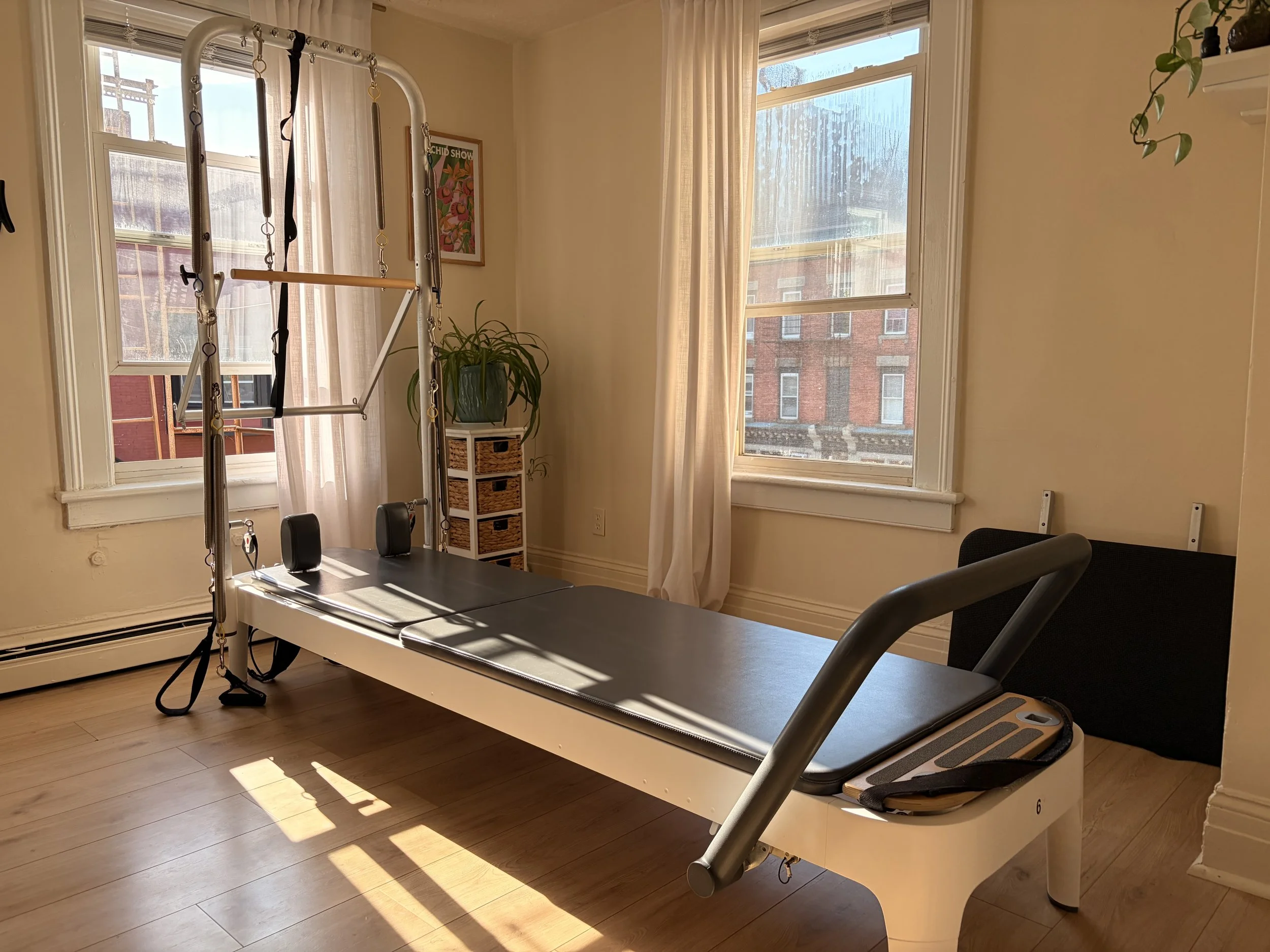 Pilates reformer in a boutique Pilates studio in Beacon, NY