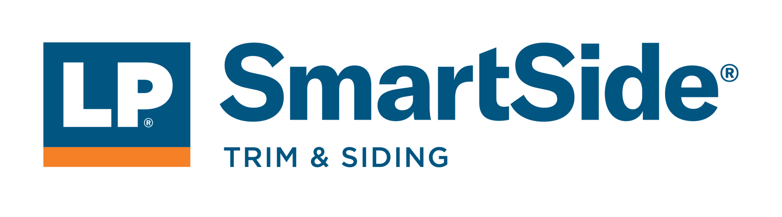 LP SmartSide logo with blue and white text and orange accent, indicating trim and siding products.