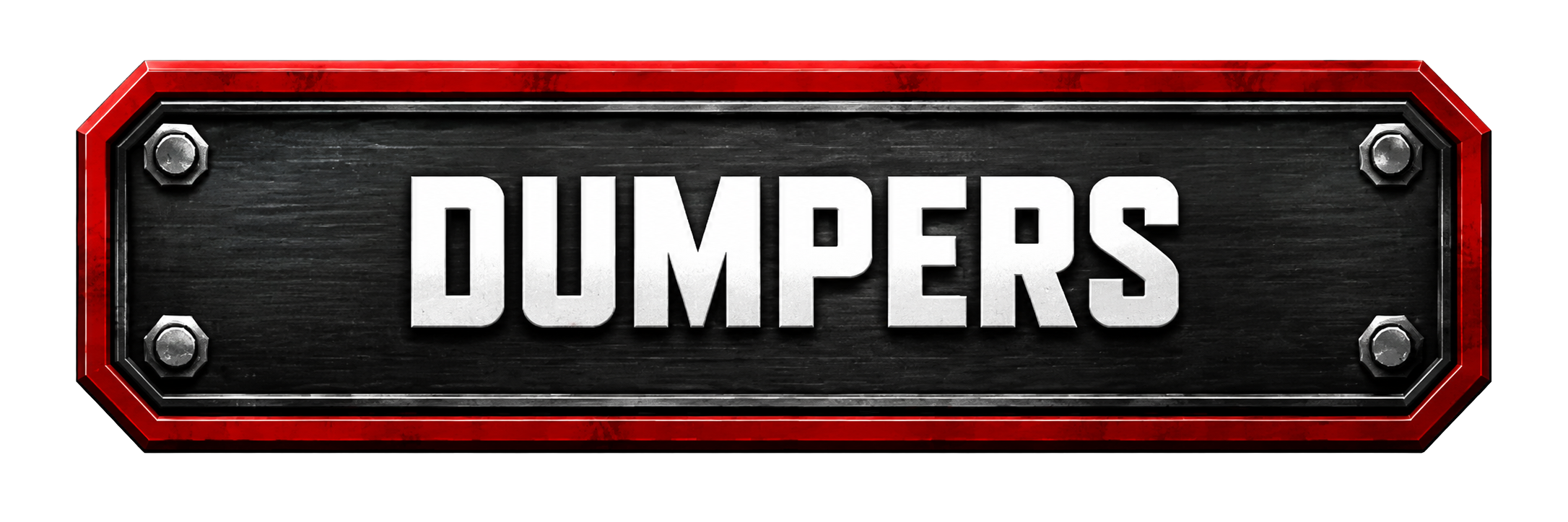 A black and red metal sign with the word 'DUMPERS' in bold white letters.