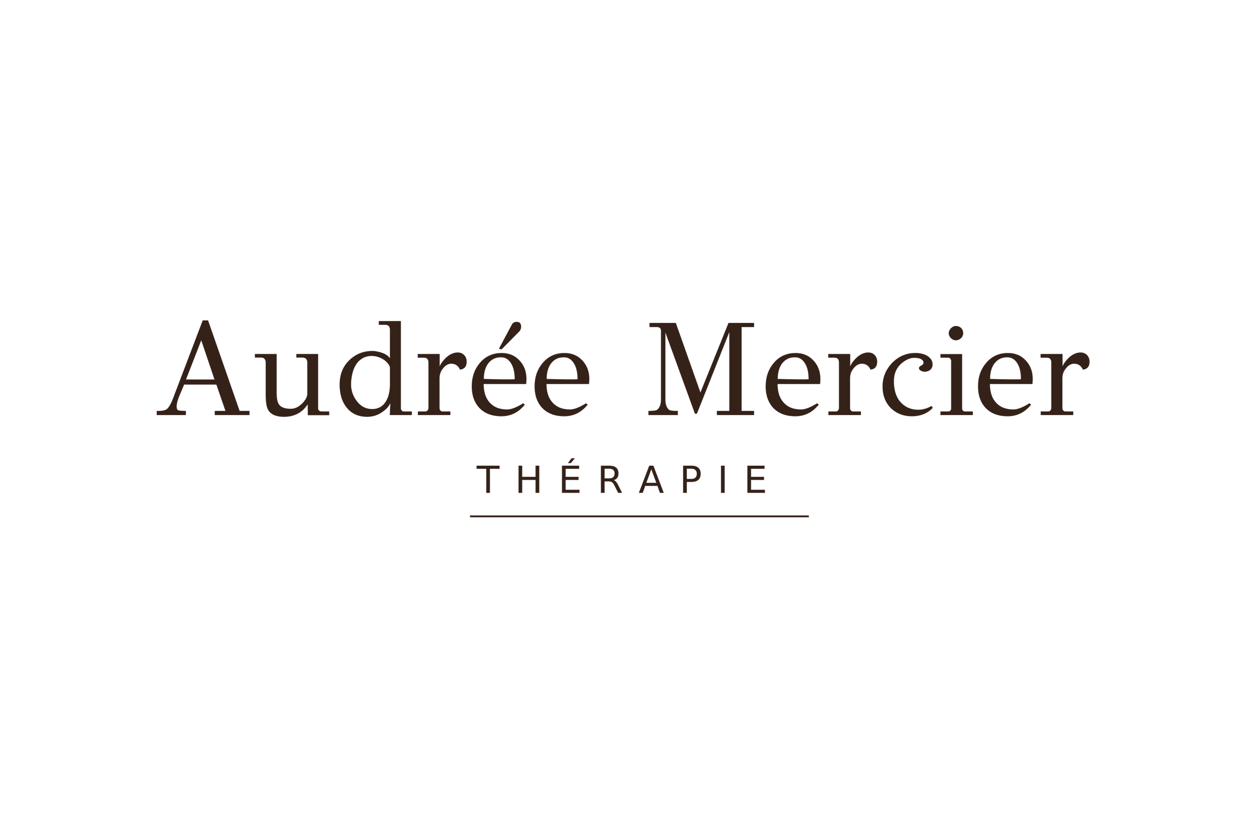 Logo de la thérapie d'Audrée Mercier avec un symbole en forme de flèche et texte en français.