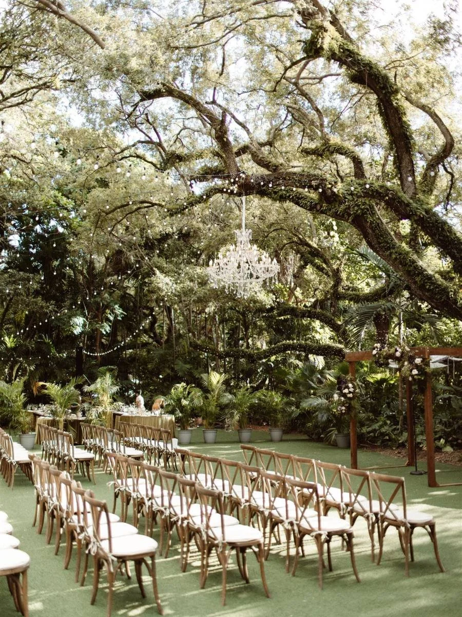 Large Wood Chuppah and Crossback Chairs for a Wedding