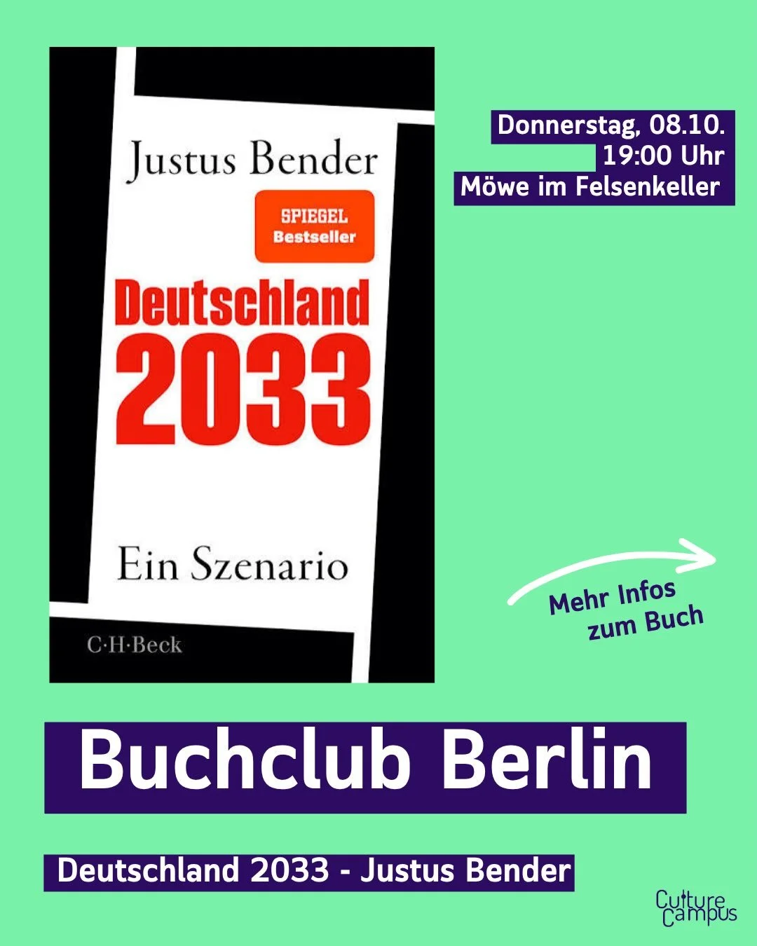 Wie schnell kann sich eine Demokratie ver&auml;ndern und w&uuml;rden wir es merken, w&auml;hrend es passiert?

In Deutschland 2033 entwirft der Journalist Justus Bender ein politisches Zukunftsszenario: Die AfD gewinnt die Bundestagswahl, die Union g