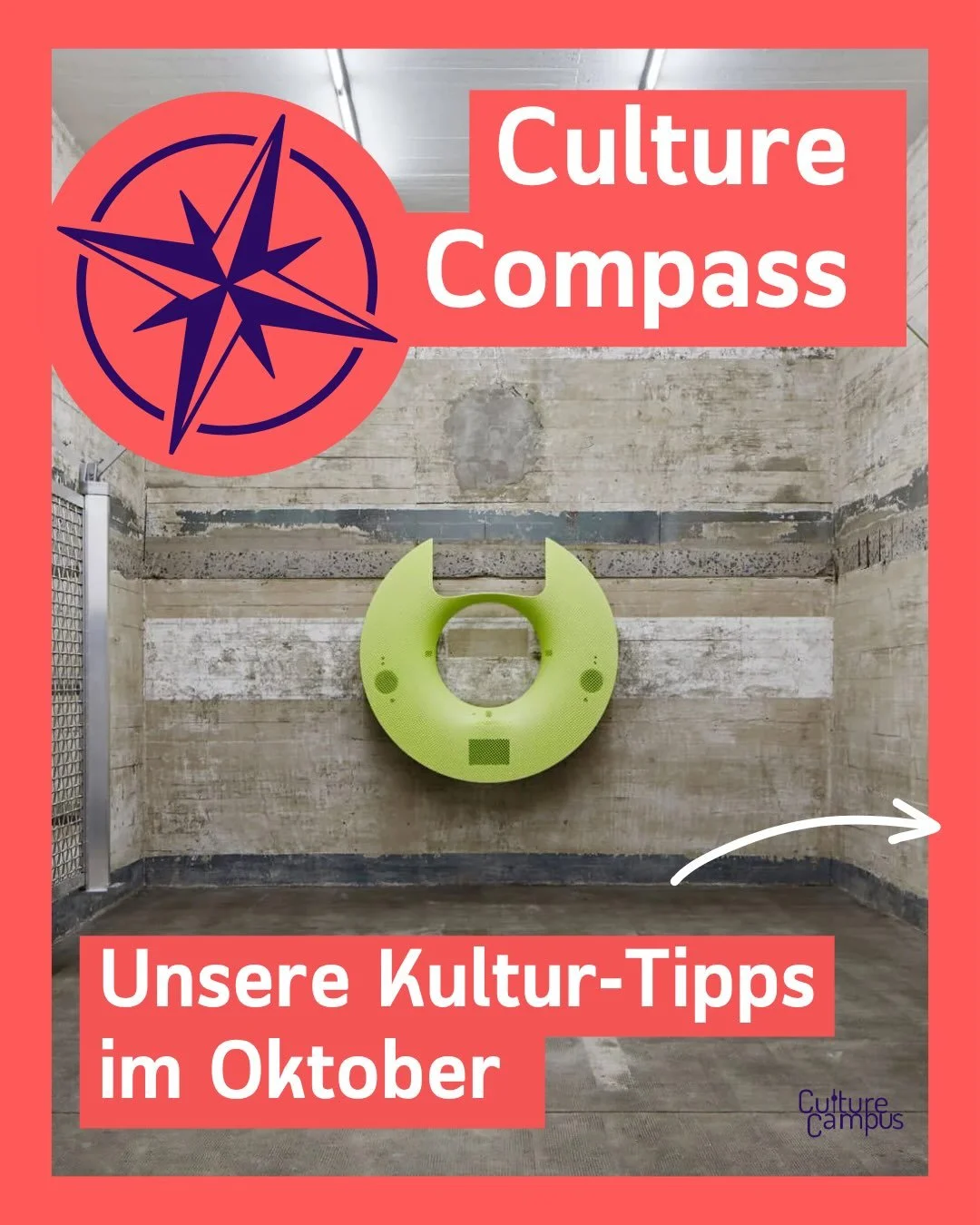 Was steht im Oktober kulturell an? 🧭

Unser Culture Compass zeigt euch wieder eine Auswahl an Ausstellungen, Talks, Oper, Kunst und nat&uuml;rlich Culture-Campus-Events, die ihr diesen Monat auf dem Schirm haben solltet:

&rarr; Open Studios in den 