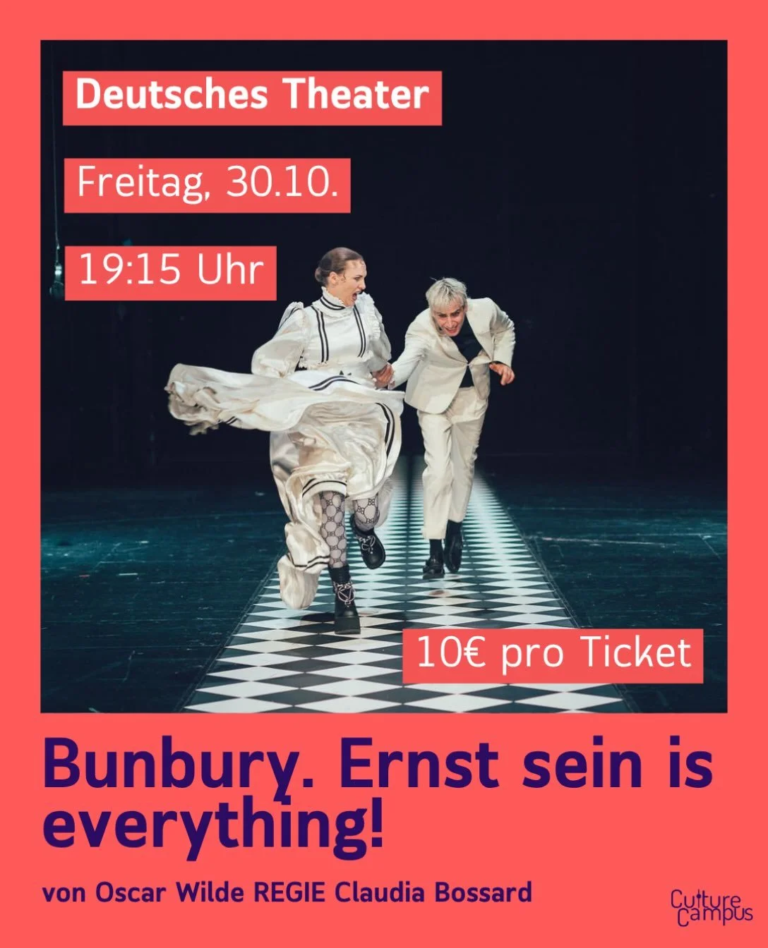 Zwei M&auml;nner, vier Identit&auml;ten und ein Name, der f&uuml;r ordentlich Chaos sorgt: In Oscar Wildes ber&uuml;hmter Kom&ouml;die &bdquo;Bunbury&ldquo; f&uuml;hren die beiden Dandys Algernon und Jack ein Doppelleben, um ihren gesellschaftlichen 
