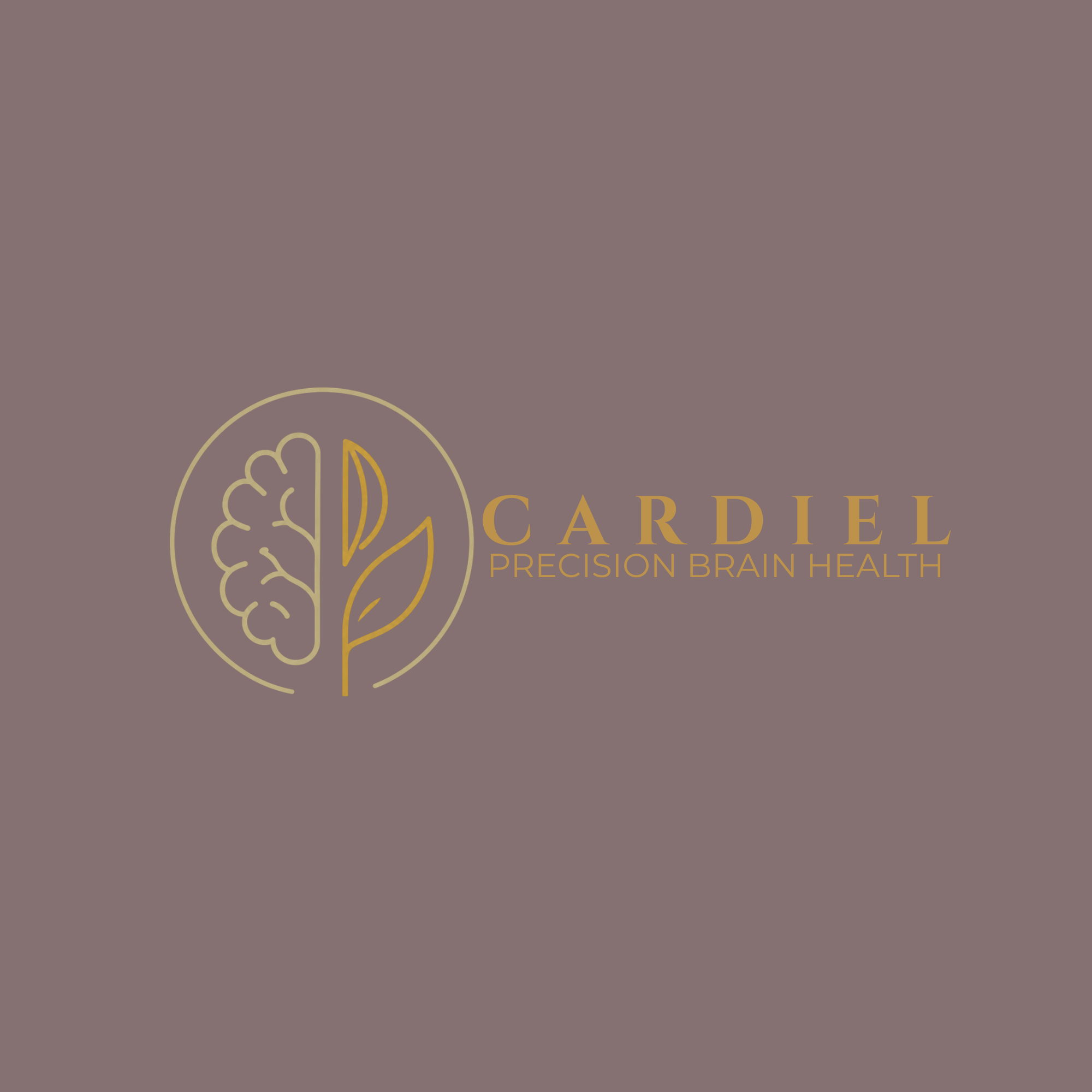 Logo featuring a brain split in half with one side in a floral pattern and the other side in a solid color, with the words 'CARDEL' and 'PRECISION BRAIN HEALTH' beneath it.