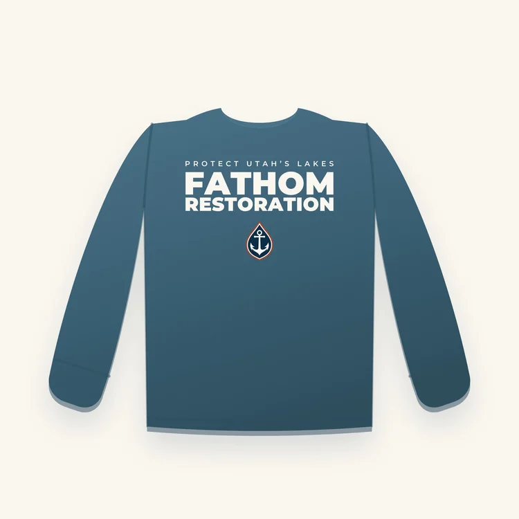 The Protect Utah's Lakes long sleeve shirt, back view