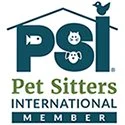 Logo of Pet Sitters International featuring a house with a dog and a cat inside, and the words 'Pet Sitters International'