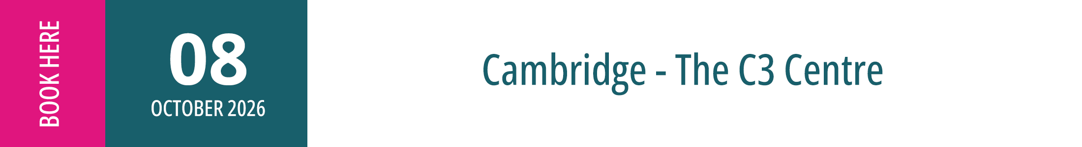 Cover page of a publication titled 'Cambridge - The C3 Centre,' dated October 2026, featuring a pink and teal design.