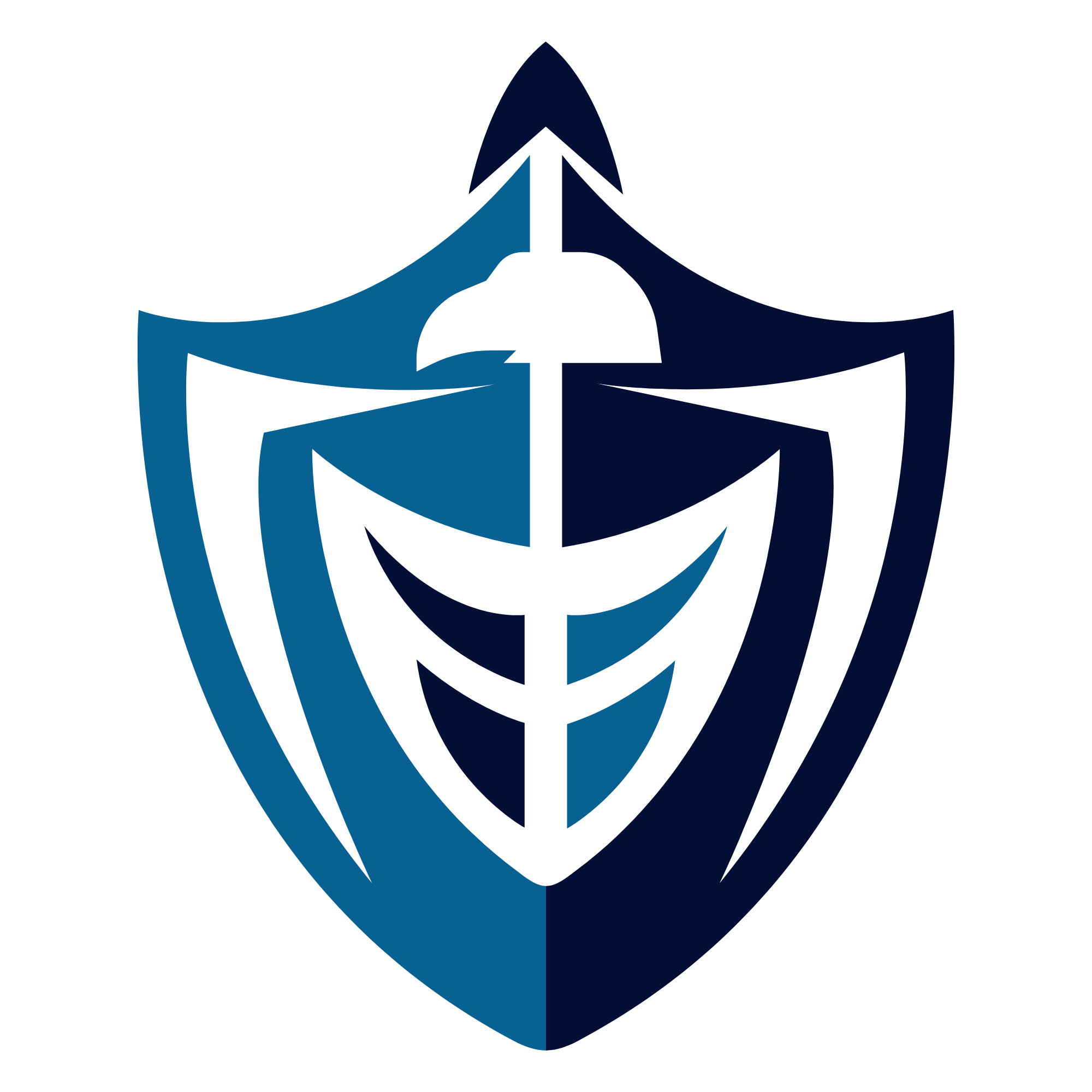 Un logo stylisé représentant bouclier sur lequel on trouve un aigle représenté de façon géométrique. Les couleurs sont le bleu clair et foncé ainsi que le blanc.