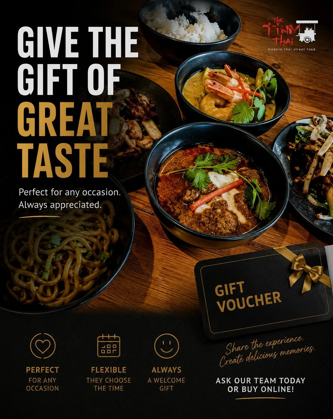 Give the gift that will create delicious memories. 🎁

Whether you're celebrating a birthday or an anniversary, we have gift cards that can satisfy the hunger to impress. 🥂

Do you have a voucher you would like to use? Book now and leave the rest to