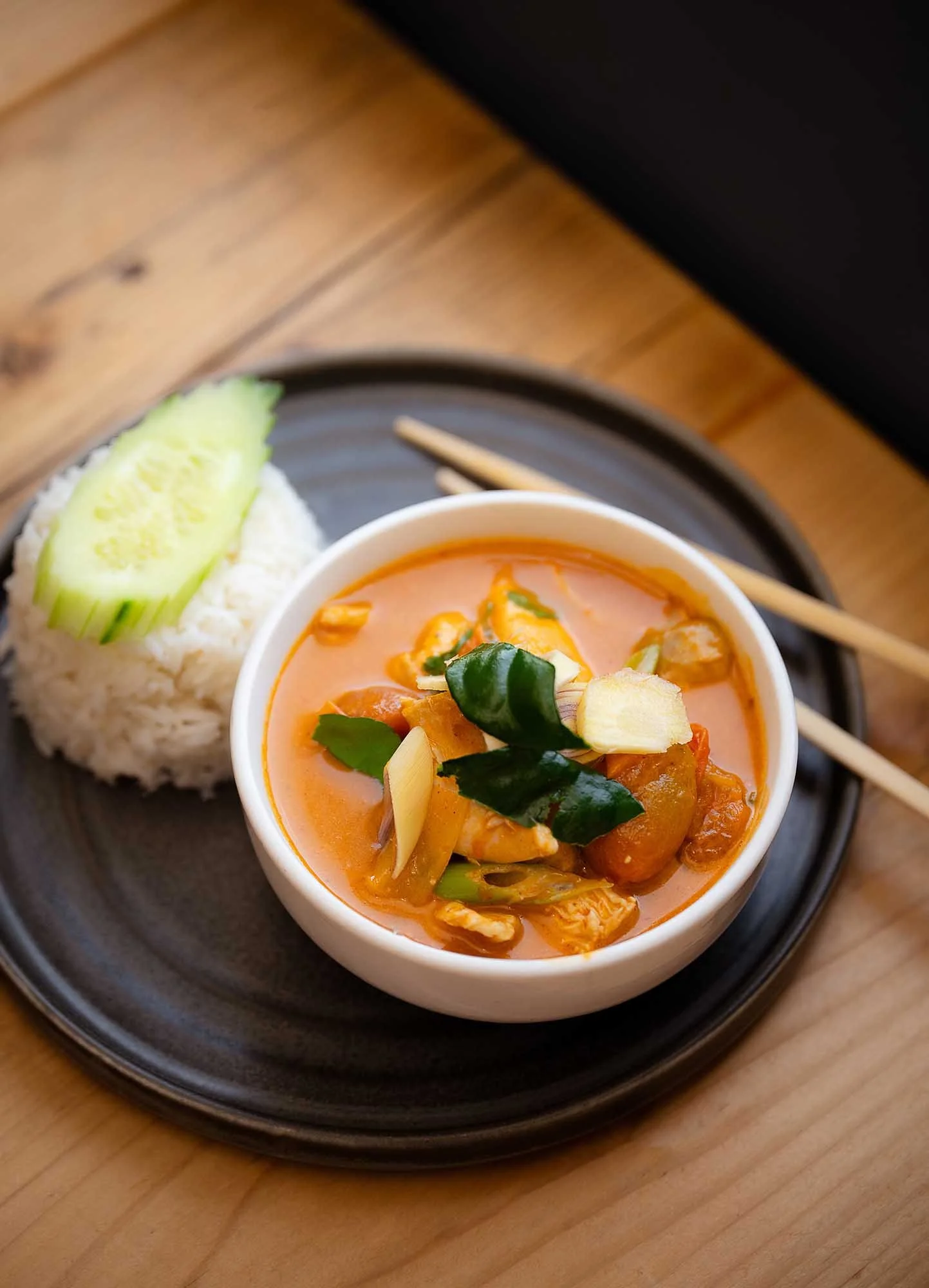 Thai Restaurant, riverside, Wadebridge. Thai Red Curry and Rice