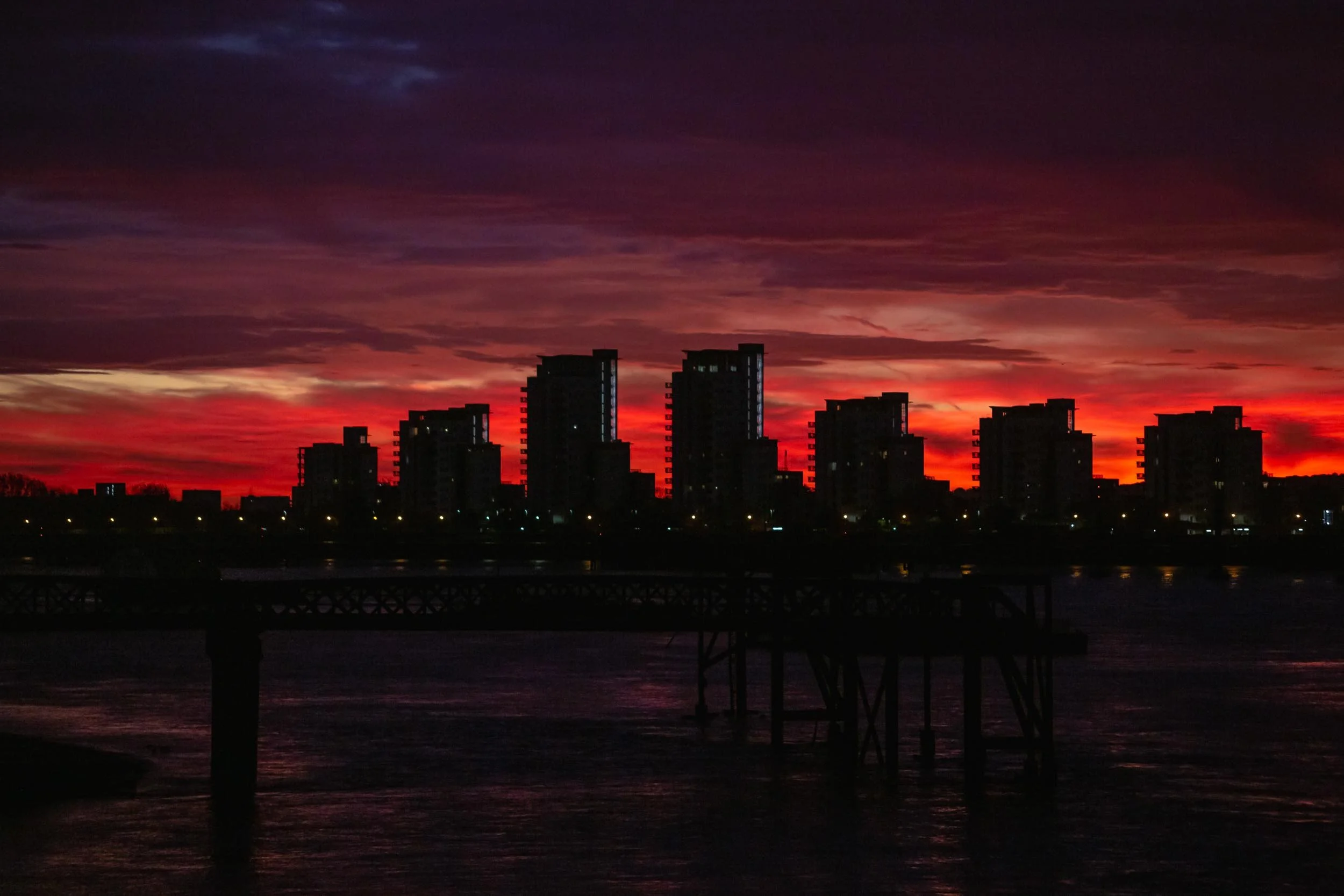 Sunrise over the River Thames in Royal Docks E16