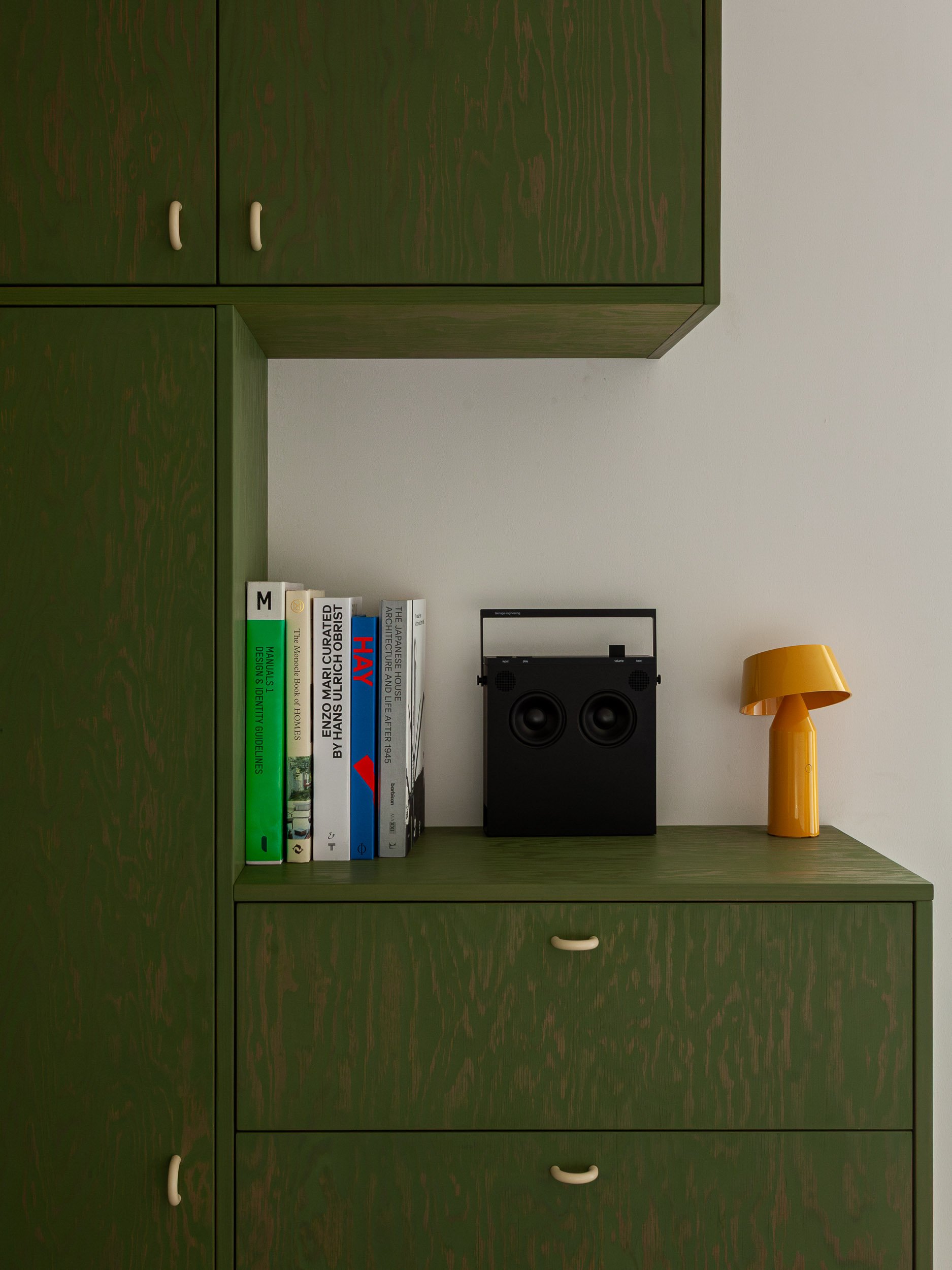 Custom designed dresser and wardrobe in Finchley, made with Linolie oiled Douglas Fir plywood