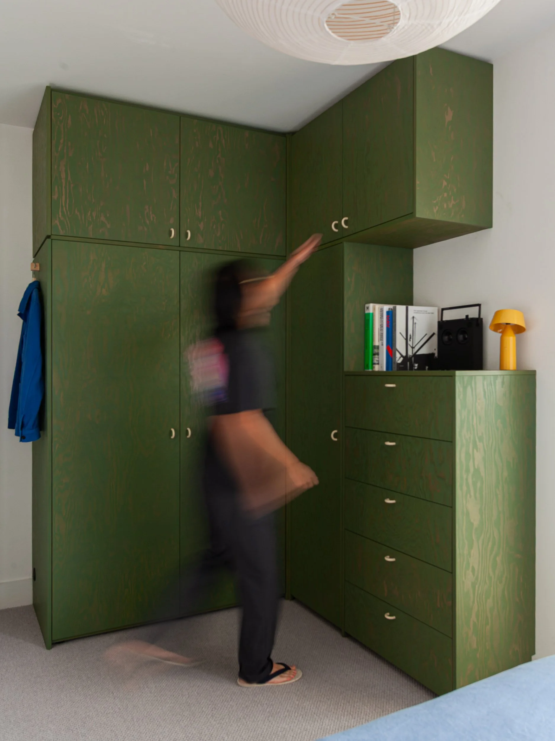 bespoke green wardrobe in plywood