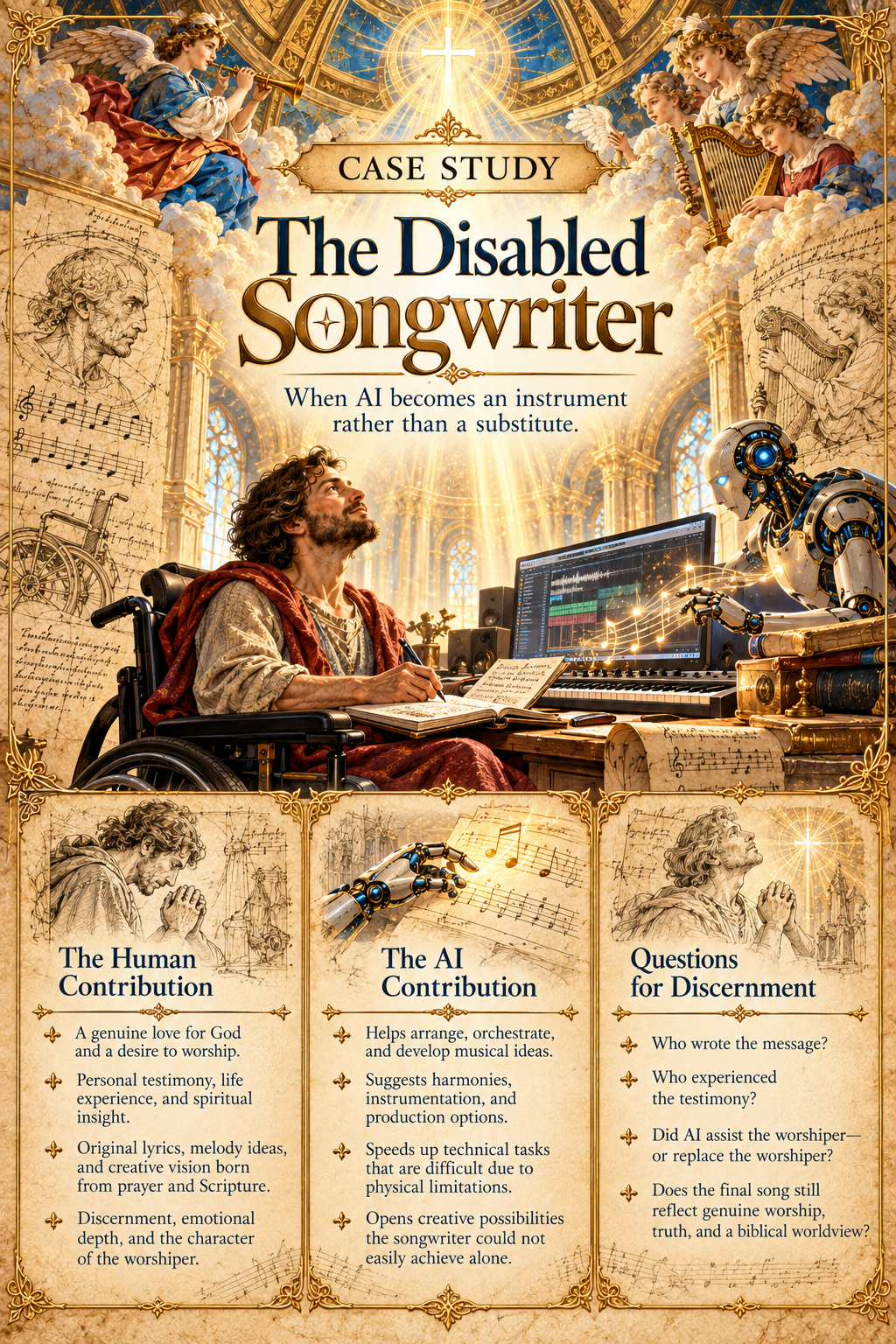 Illustration of a disabled songwriter using technology to create music