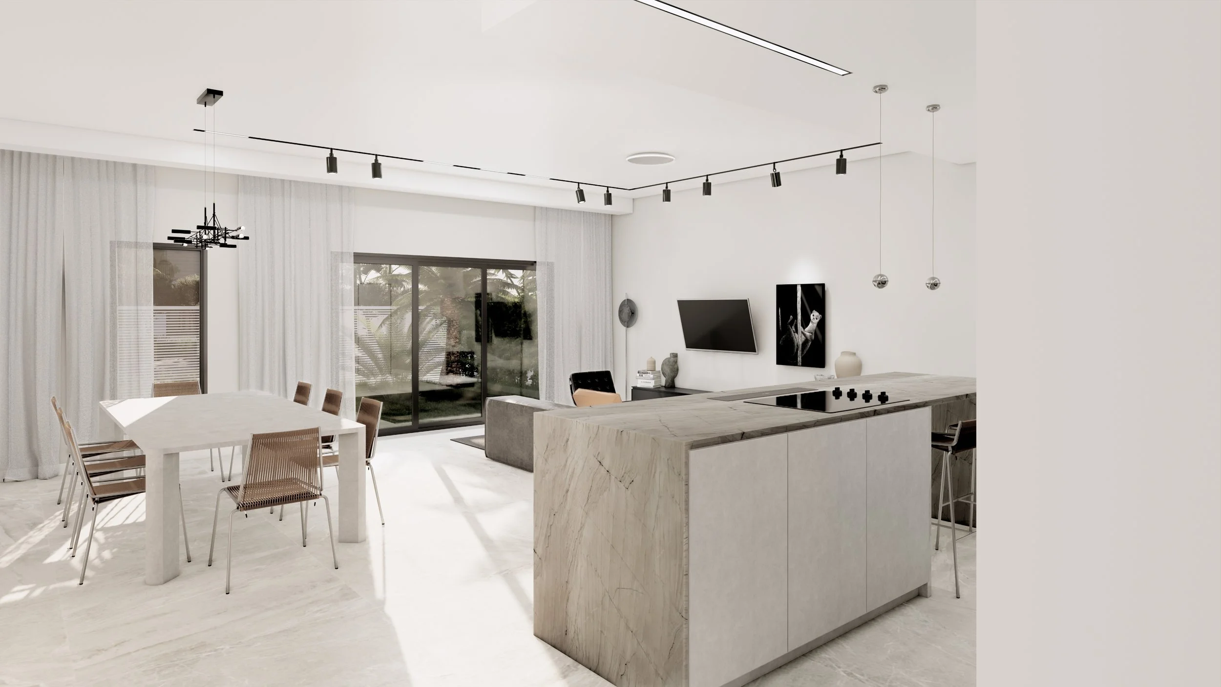 Contemporary kitchen & living room