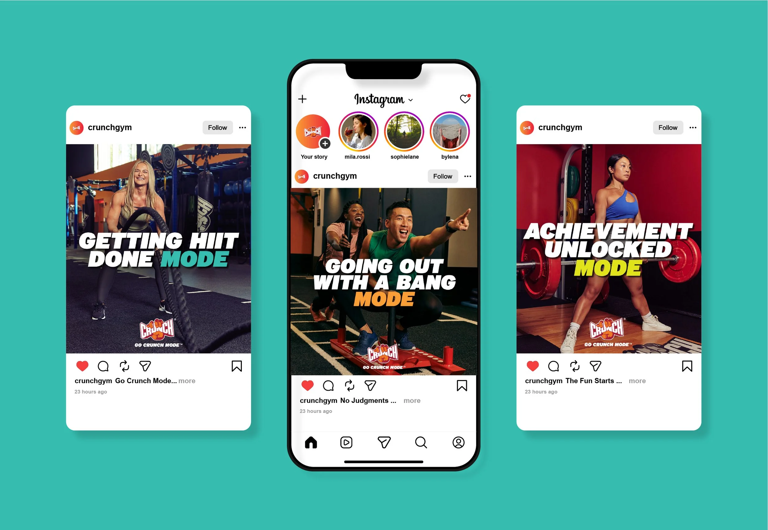 Social Media Posts for Go Crunch Mode Campaign (Crunch Fitness)