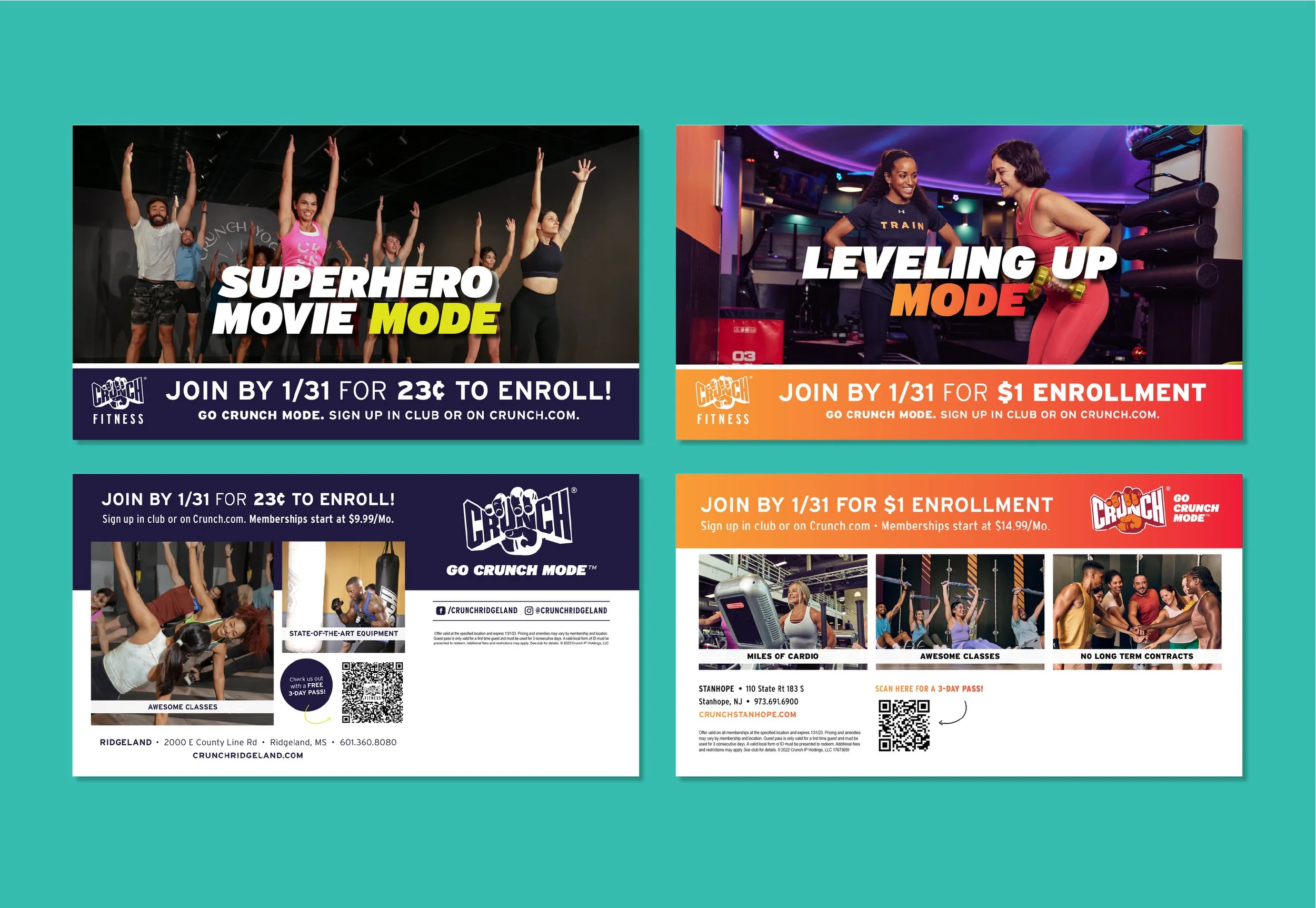 Direct Mail pieces for Go Crunch Mode Campaign (Crunch Fitness)