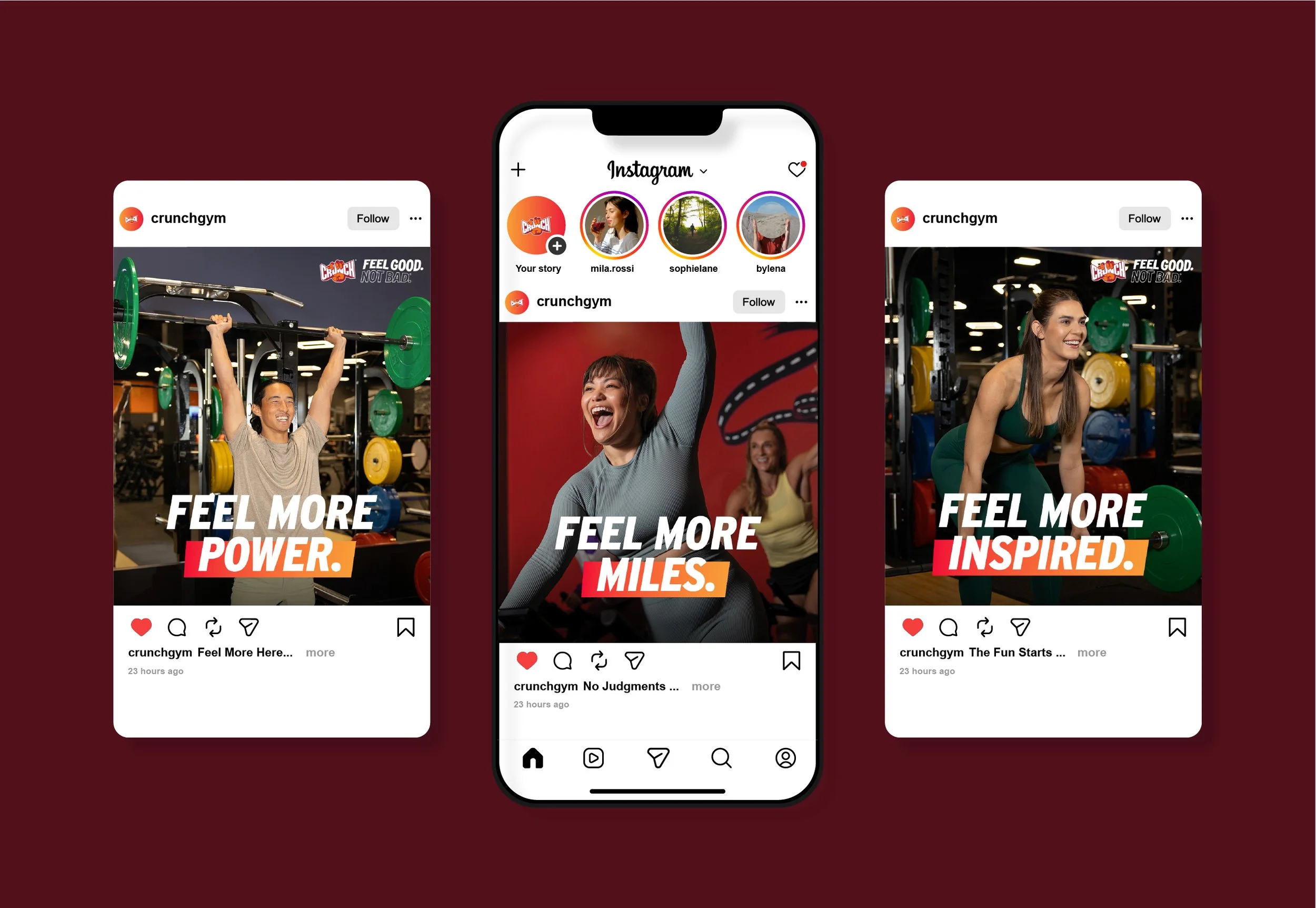 Social Media Posts for Feel More Campaign (Crunch Fitness)