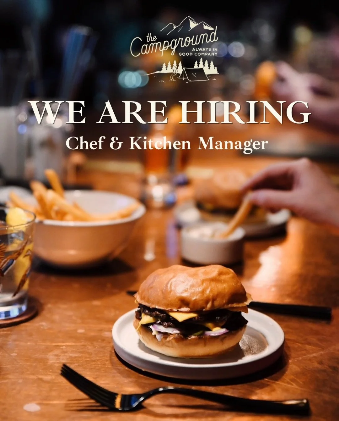 The Campground is hiring a new Chef / Kitchen Manager. We are small but mighty place with a great crew. If you&rsquo;re creative, responsible, self-motivated and have strong leadership skills please reach out- we&rsquo;d love to chat further! DM us o