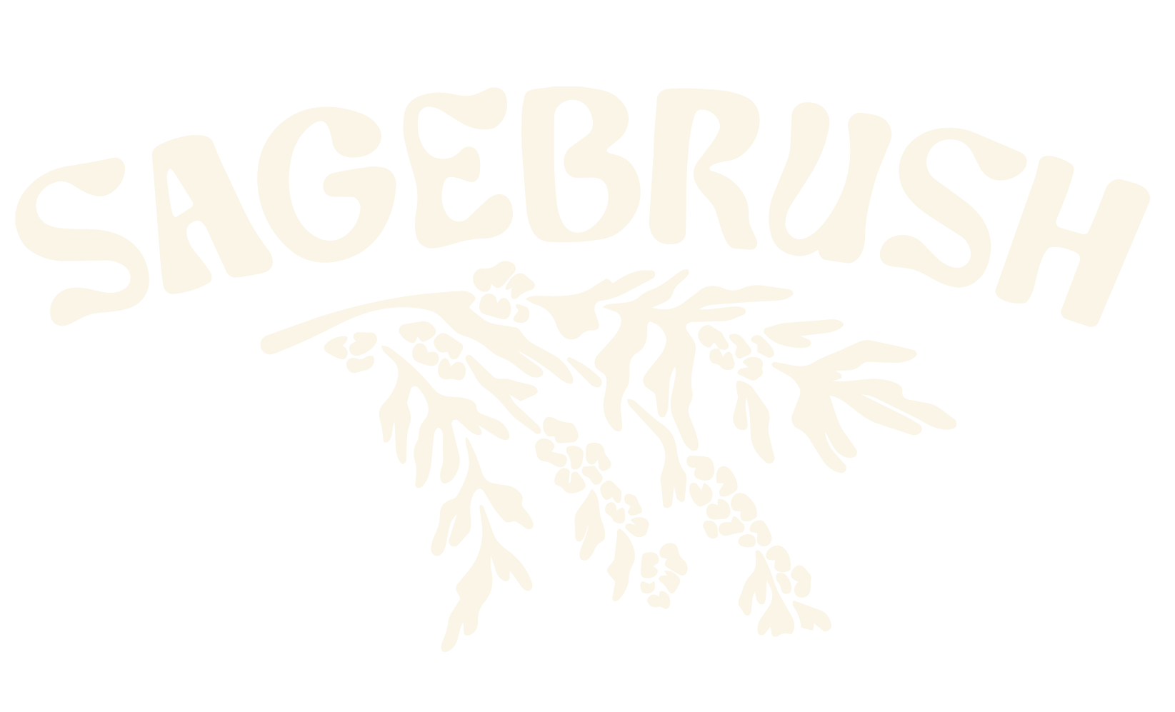 Black and white logo with the word "Sagebrush" in stylized font above a stylized sagebrush plant.