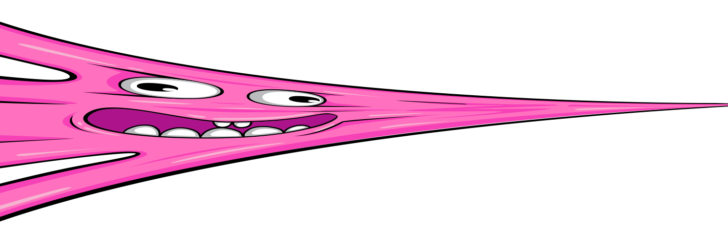 A cartoon pink comet with a smiling face and big eyes streaks across a black background.