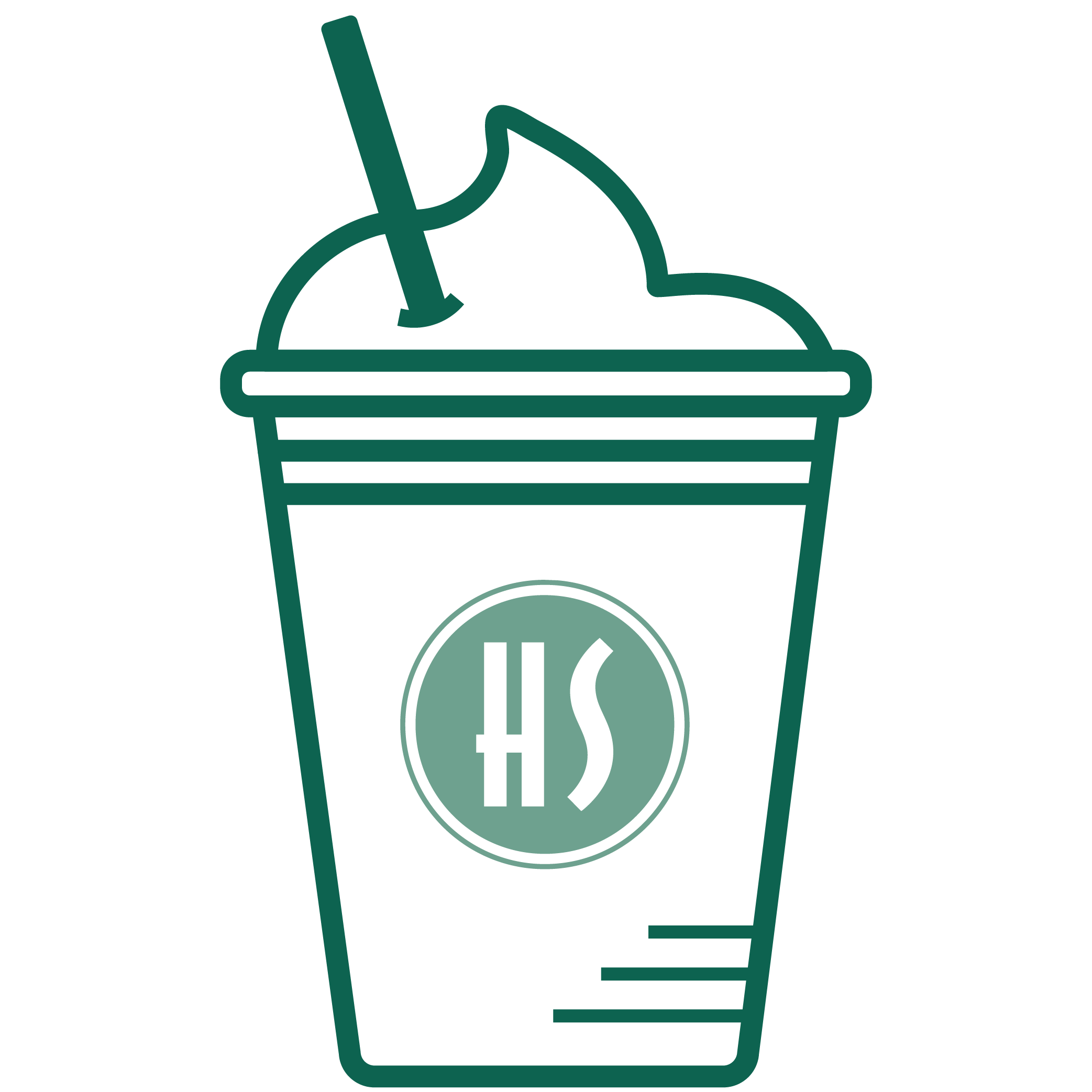 Outline of a recycling bin with a dollar sign on it, a straw, and a plastic bottle inside, indicating recycling of beverage containers.