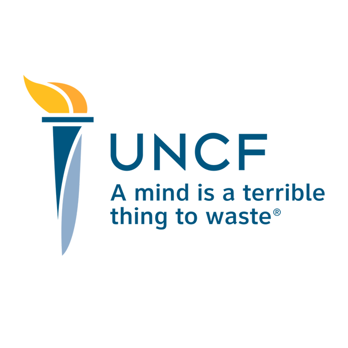 UNCF logo featuring a stylized torch and the slogan 'A mind is a terrible thing to waste.'