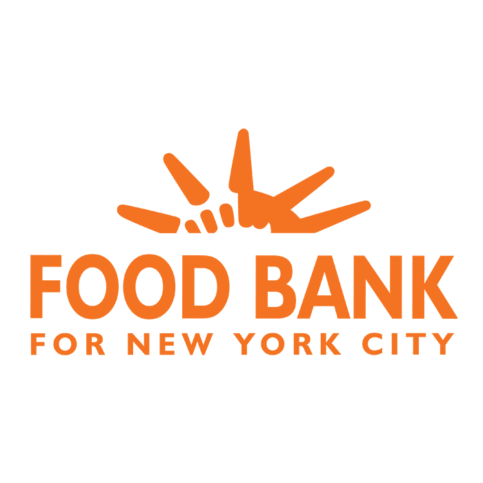 Logo of Food Bank for New York City featuring a stylized orange hand with fingers pointing in different directions.