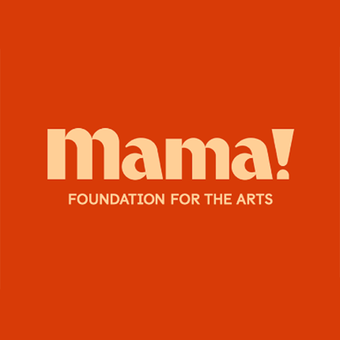 Logo for MAMA Foundation for the Arts on an orange background.
