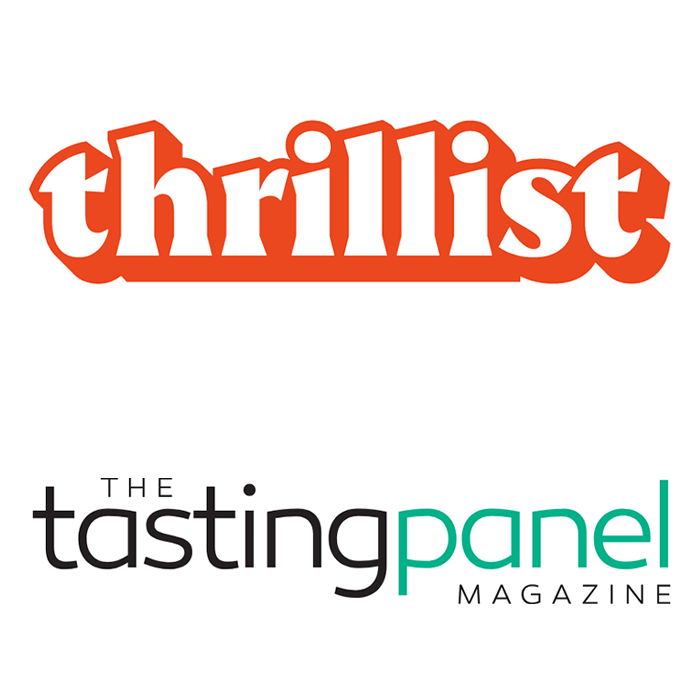 Logos of Thrillist and The Tasting Panel Magazine.