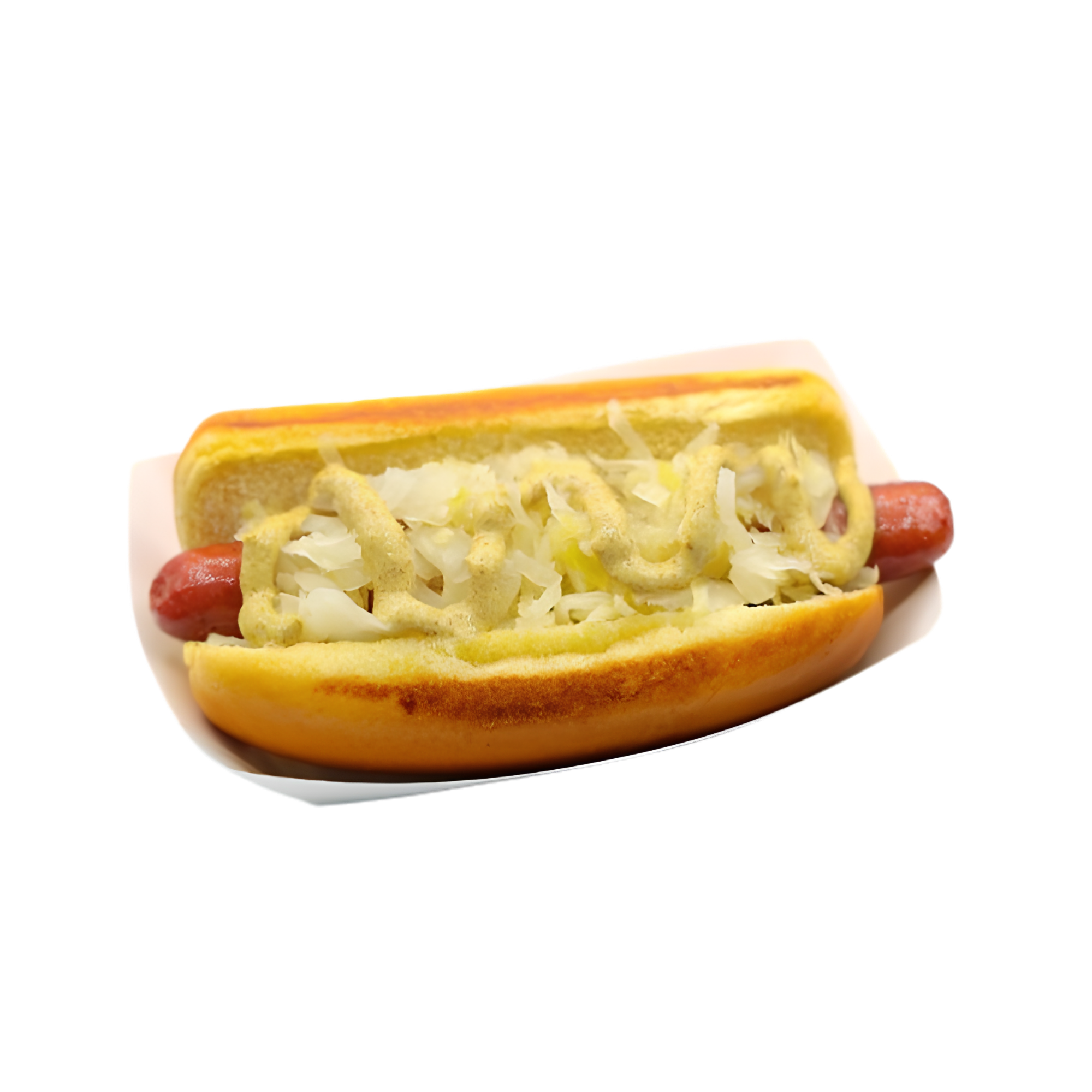 A hot dog in a bun topped with shredded cheese and sauce, served on a white plate.