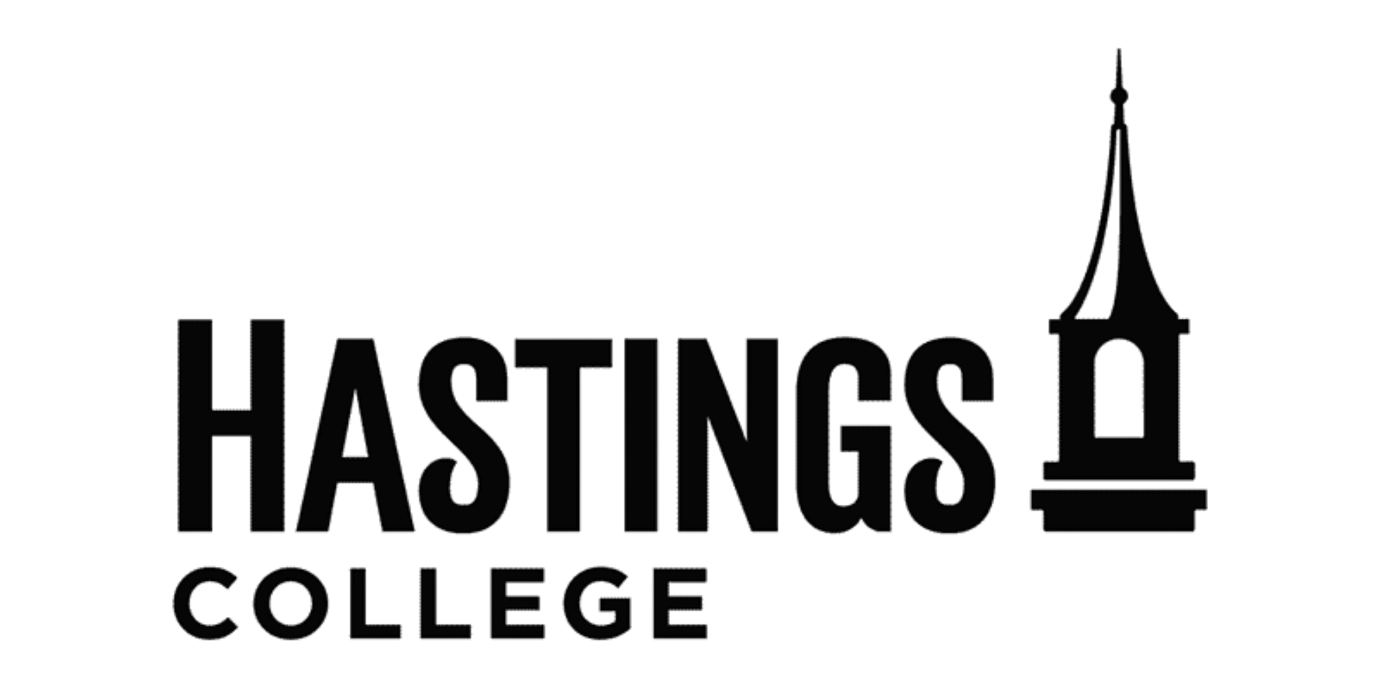 Black and white logo of Hastings College, featuring a silhouette of a tall spire or tower.