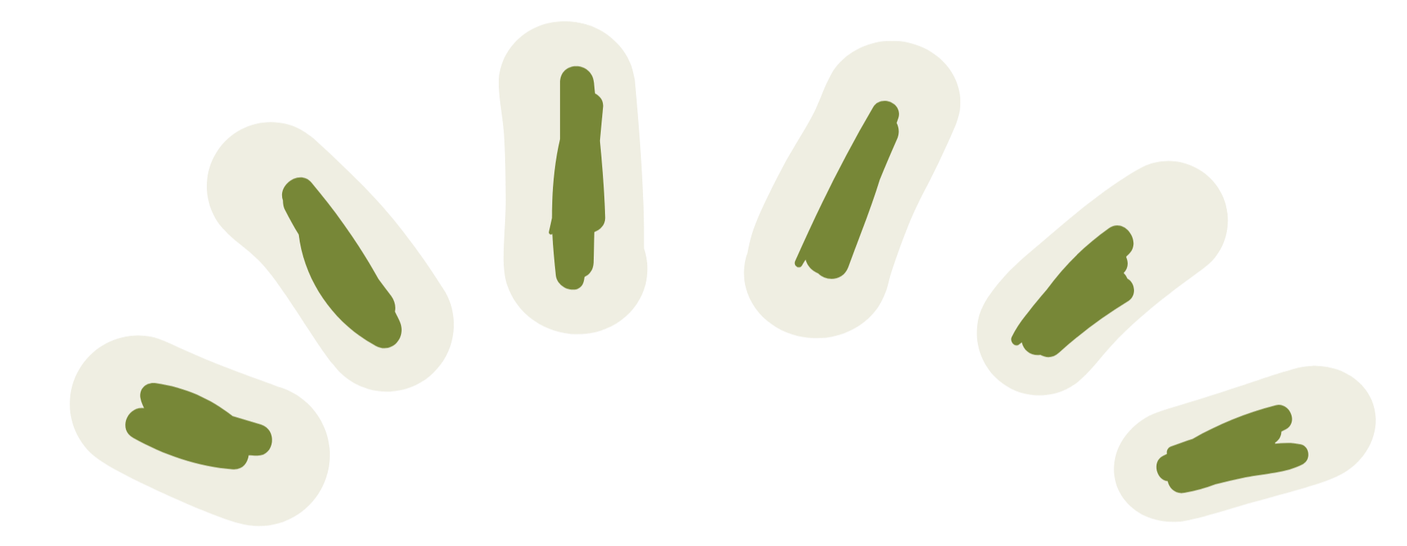Illustration of eight green and white capsules with green filling on a black background.