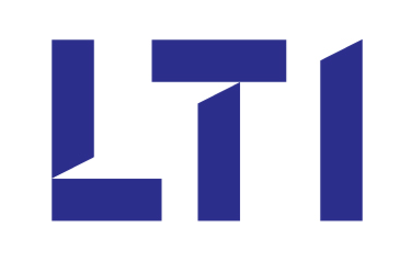 Blue geometric abstract design resembling the letters L, T, and I.
