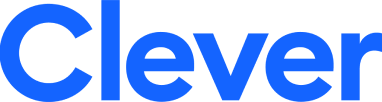 Close-up of the Clever logo in blue text on a white background.