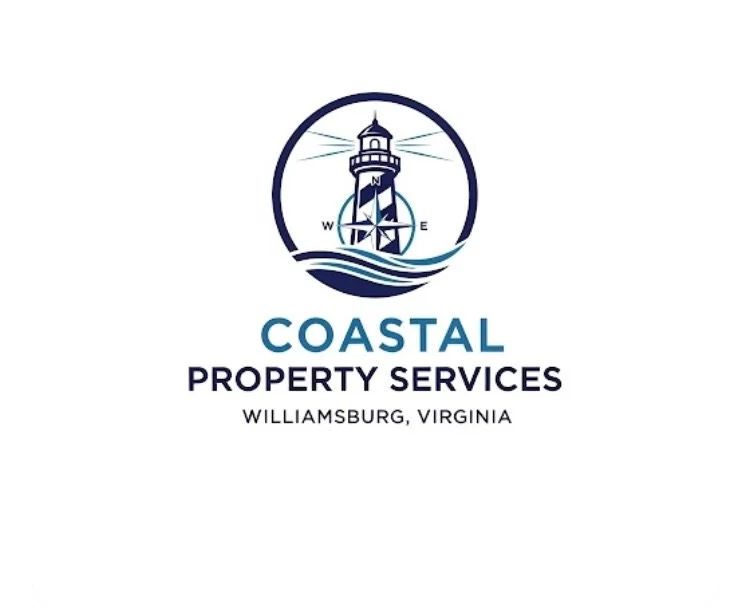 Logo of Coastal Property Services featuring a lighthouse and a compass, with the business name and location in Williamsburg, Virginia.