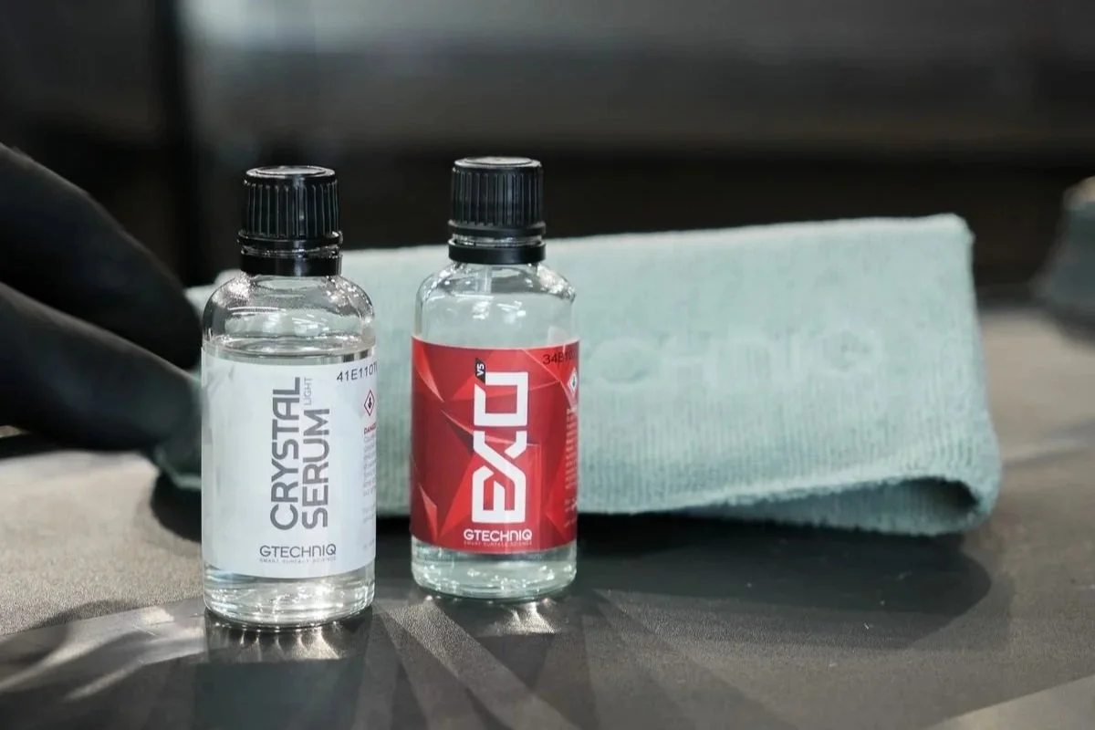 Gtechniq Crystal Serum Ultra and EXO ceramic coating products used by a professional Melbourne car detailer