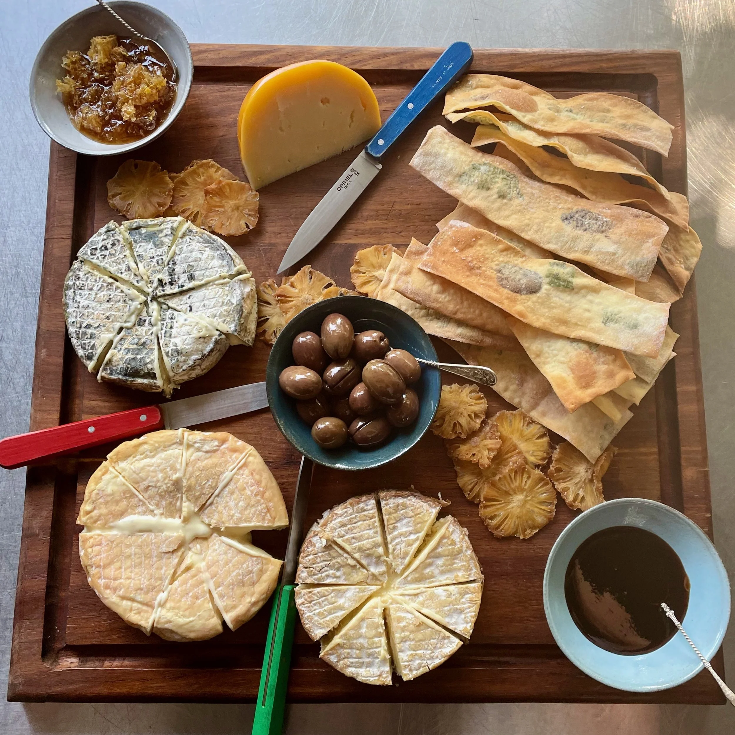 Hyperlocal Cheeseboard, Carta di Musica, Mukanonga Jelly, Honeycomb, House-cured Olives.